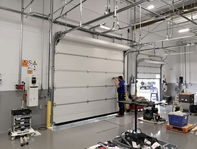 Commercial garage door repair being performed by Hialeah Garage Door Repair expert in Hialeah