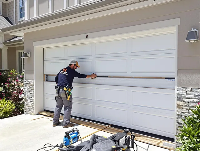 Hialeah Garage Door Repair team performing complete garage door replacement at Hialeah residence