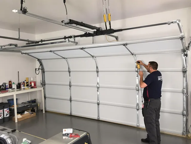 Hialeah Garage Door Repair certified technician performing overhead door system repair in Hialeah